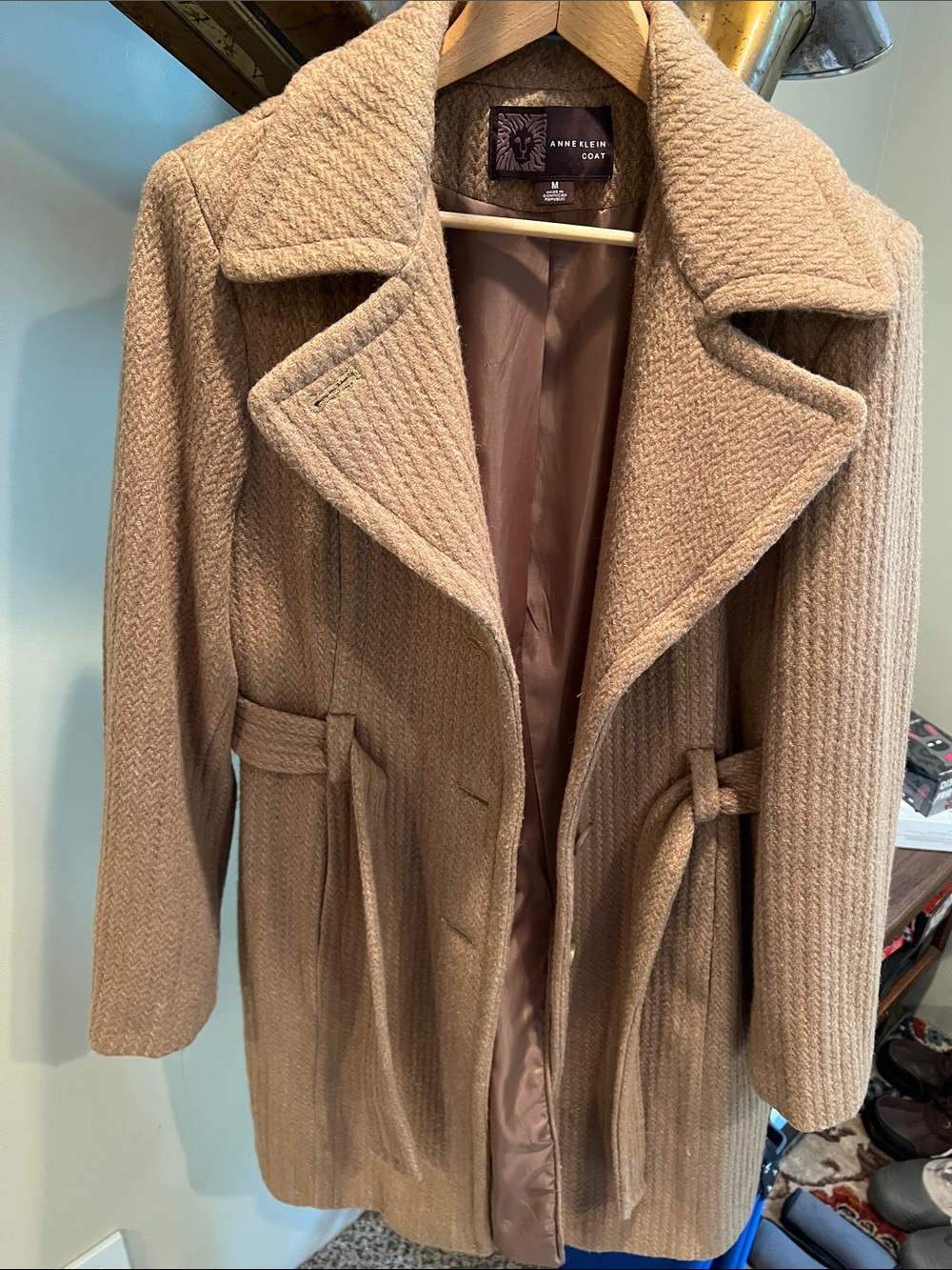 Anne Klein Camel Textured Belted Trench Coat